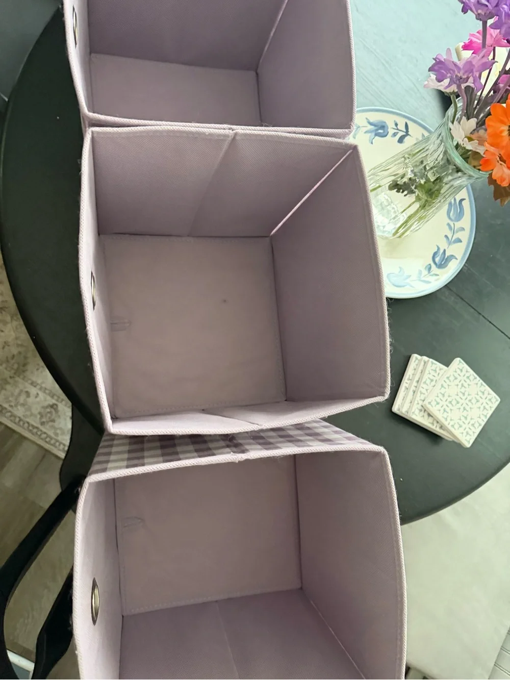 Set of 4 Fabric Storage Bins - Purple Plaid